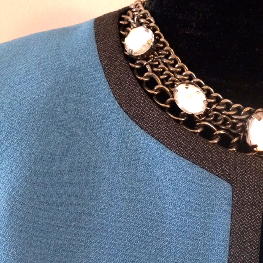 Kasper Blue & Grey Color Block Open Front Blazer … - image 6